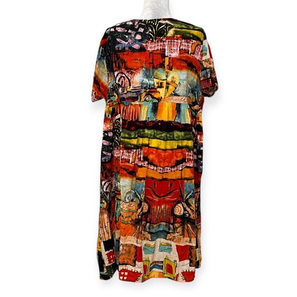 ELLA ZHU Women’s Abstract Art Print Dress Size L – Colorful Rayon Boho Summer - Picture 2 of 9